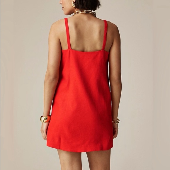 🔥NEW J. Crew Vintage Red Claudia Mini Dress in linen NWT Holidays Gold Buttons - Picture 4 of 11